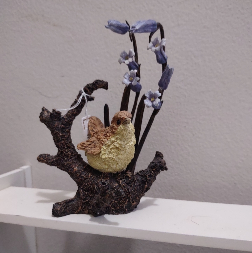 Charming Bird Figurine with Blue Flowers